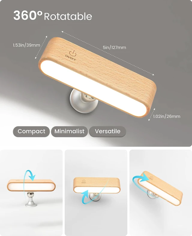 Alt view image 2 of 7 - 2Pack Battery Operated Wall Sconce, Wood Magnetic 360° Rotation 4000K Nautral Light, Touch Adjustable, Bedside Reading Lights, Headboard Lighting, Magnetic Wall Light, Beech