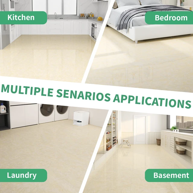 Alt view image 5 of 7 - 40-Pack 40 Sq.Ft Peel and Stick Floor Tiles Vinyl Polish Pattern Flooring, 12 x 12 Self Adhesive Vinyl Flooring DIY for Kitchen, Bathroom, Laundry, Polish Cream Marble