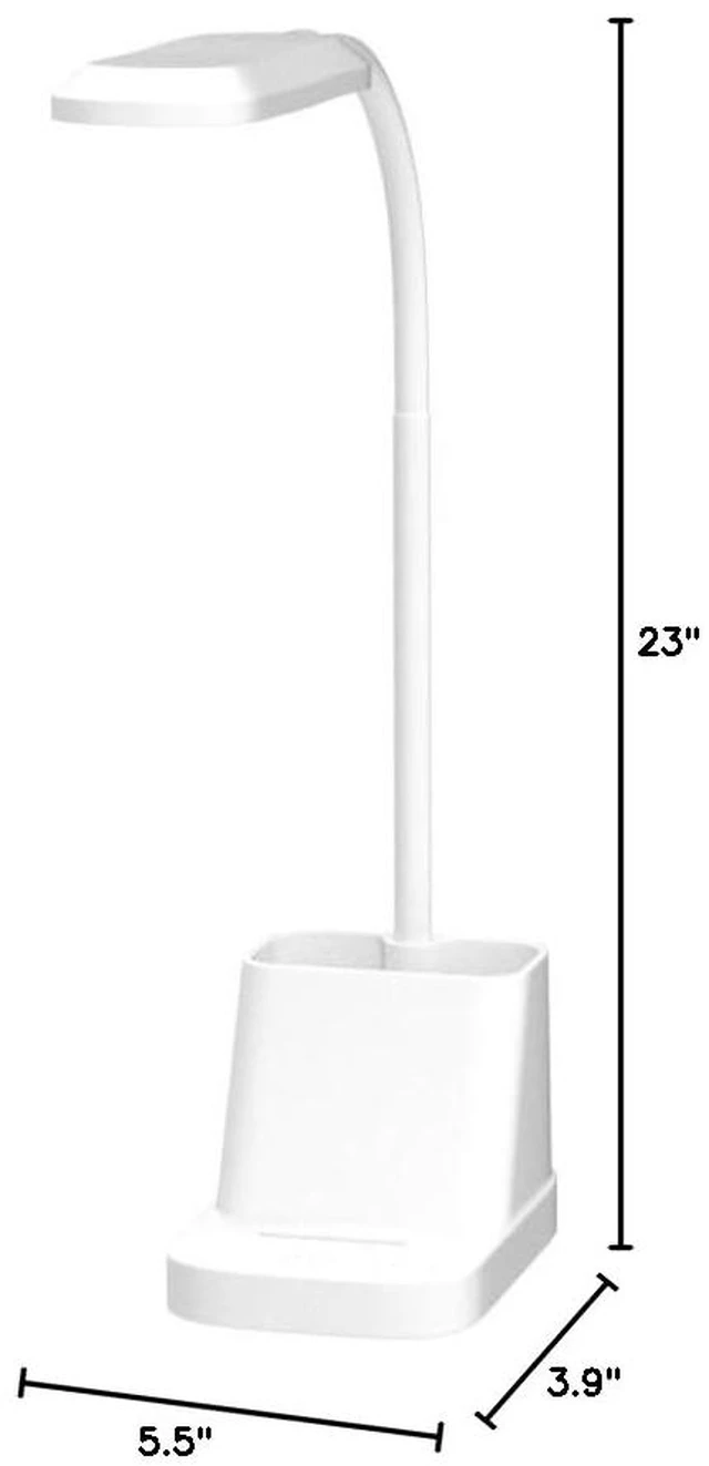 Alt view image 7 of 7 - White LED Desk Lamp with USB Charging Port, Study Table Light for College Dorm Room, Home Office Bedroom Essentials, 650LM, Flexible Gooseneck, Phone Mount, Pen Holder, Timer Settings