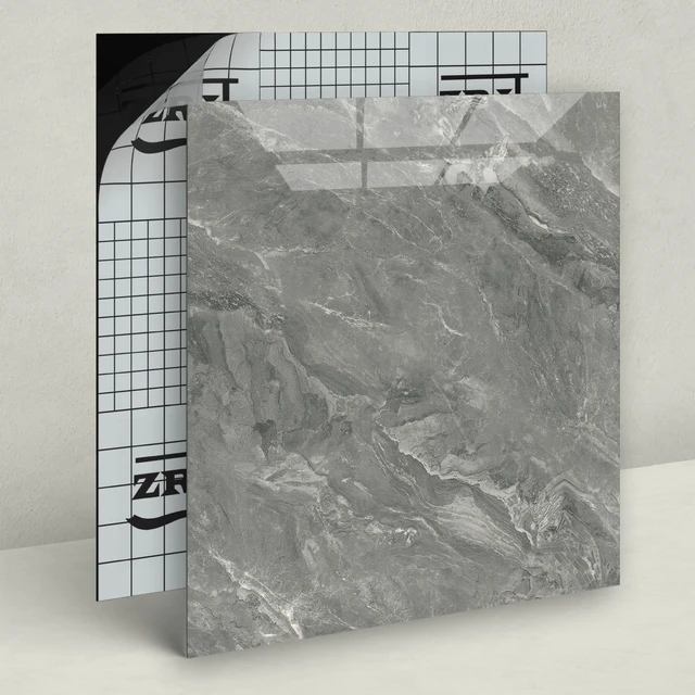 Alt view image 3 of 7 - 40-Pack Peel and Stick Floor Tiles Vinyl Floor 12 x 12 inch Self Adhesive Waterproof Flooring Planks DIY for Bathroom, Living Room, RV, Kitchen, Cover 40 Sq. Ft, Polish Dark Grey Marble