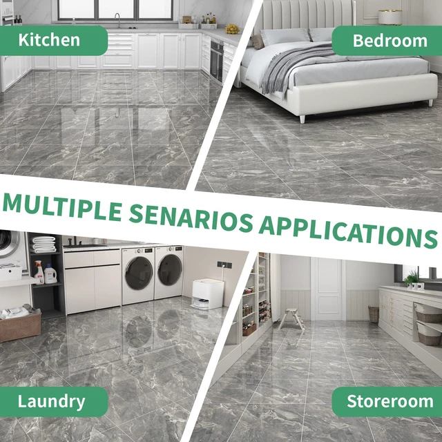 Alt view image 5 of 7 - 40-Pack Peel and Stick Floor Tiles Vinyl Floor 12 x 12 inch Self Adhesive Waterproof Flooring Planks DIY for Bathroom, Living Room, RV, Kitchen, Cover 40 Sq. Ft, Polish Dark Grey Marble