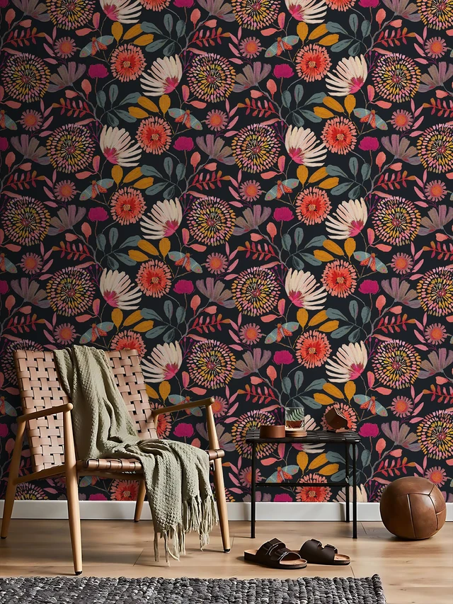 Alt view image 2 of 7 - Peel and Stick Wallpaper Floral Contact Paper for Cabinets/Kitchen/Bathroom Textured Vinyl Stick on Wall paper, Removable, Waterproof, Self-adhesive, Boho, for bedroom/rv/laundry room 17.3" x 236.3"