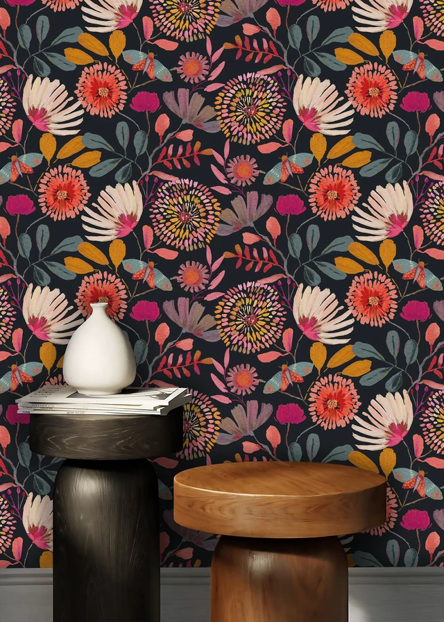 Alt view image 3 of 7 - Peel and Stick Wallpaper Floral Contact Paper for Cabinets/Kitchen/Bathroom Textured Vinyl Stick on Wall paper, Removable, Waterproof, Self-adhesive, Boho, for bedroom/rv/laundry room 17.3" x 236.3"