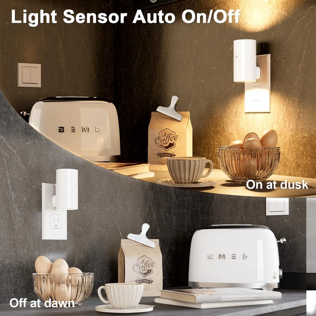 Alt view image 3 of 6 - Night Lights Plug into Wall, Dimmable with 3 Color Modes & Auto On/Off Sensor, Ultra-Slim Nightlight for Hallway, Bathroom, Bedroom, Nursery, Kitchen (4 Pack, White)