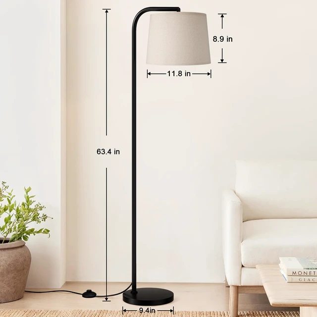 Alt view image 2 of 7 - Remote-Controlled Floor Lamp - Color Temperature Adjustable and Fully Dimmable, Standing Lamp for Living Room with Rotating Head, Tall Lamp for Bedroom, 9W Bulb Included (Black and Beige)