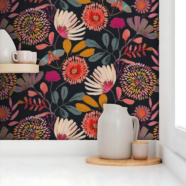 Alt view image 5 of 7 - Peel and Stick Wallpaper Floral Contact Paper for Cabinets/Kitchen/Bathroom Textured Vinyl Stick on Wall paper, Removable, Waterproof, Self-adhesive, Boho, for bedroom/rv/laundry room 17.3" x 236.3"