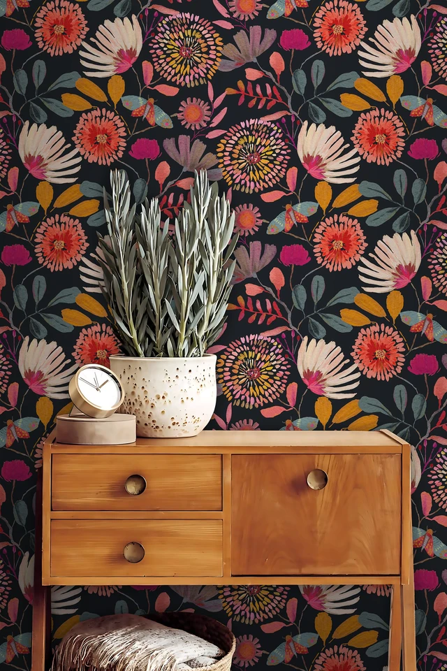 Alt view image 4 of 7 - Peel and Stick Wallpaper Floral Contact Paper for Cabinets/Kitchen/Bathroom Textured Vinyl Stick on Wall paper, Removable, Waterproof, Self-adhesive, Boho, for bedroom/rv/laundry room 17.3" x 236.3"