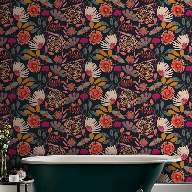 Alt view image 7 of 7 - Peel and Stick Wallpaper Floral Contact Paper for Cabinets/Kitchen/Bathroom Textured Vinyl Stick on Wall paper, Removable, Waterproof, Self-adhesive, Boho, for bedroom/rv/laundry room 17.3" x 236.3"