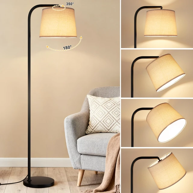 Alt view image 5 of 7 - Remote-Controlled Floor Lamp - Color Temperature Adjustable and Fully Dimmable, Standing Lamp for Living Room with Rotating Head, Tall Lamp for Bedroom, 9W Bulb Included (Black and Beige)