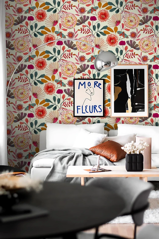 Alt view image 2 of 7 - Peel and Stick Wallpaper Floral Contact Paper for Cabinets/Kitchen/Bathroom Textured Vinyl Stick on Wall paper, Removable, Waterproof, Self-adhesive, Boho, for bedroom/rv/laundry room 17.3" x 236.3"