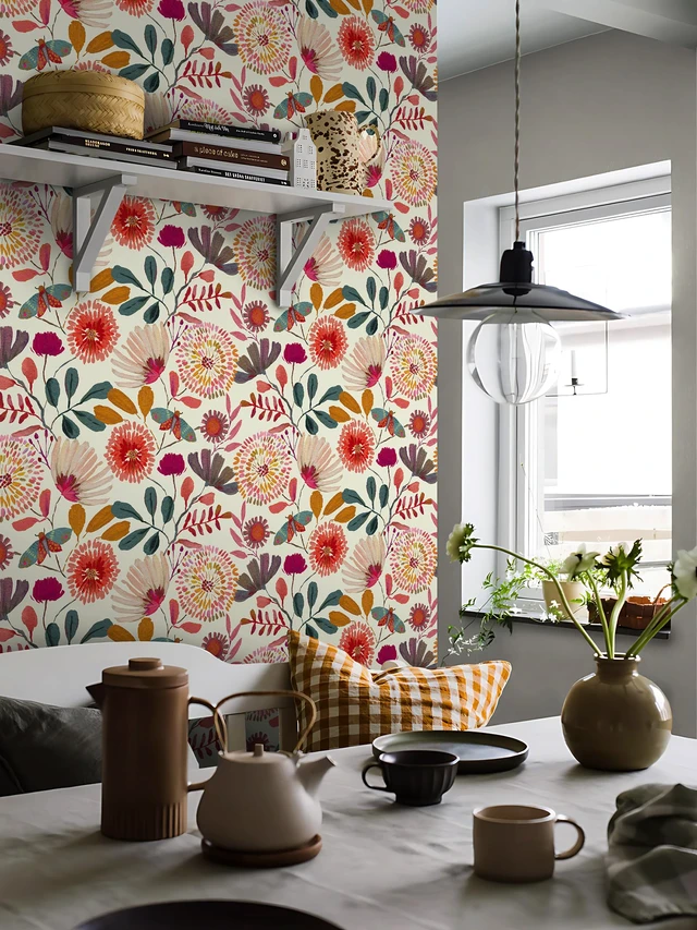 Alt view image 3 of 7 - Peel and Stick Wallpaper Floral Contact Paper for Cabinets/Kitchen/Bathroom Textured Vinyl Stick on Wall paper, Removable, Waterproof, Self-adhesive, Boho, for bedroom/rv/laundry room 17.3" x 236.3"
