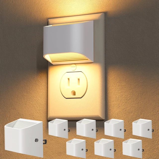 Main image of Night Lights Plug Into Wall, 8 Pack, 3000K, Auto On/Off, White Eye Friendly Warm White, Dusk to Dawn Sensor Night Light, Ultra-Slim Wall Light for Bedroom Hallway Bathroom Stairs