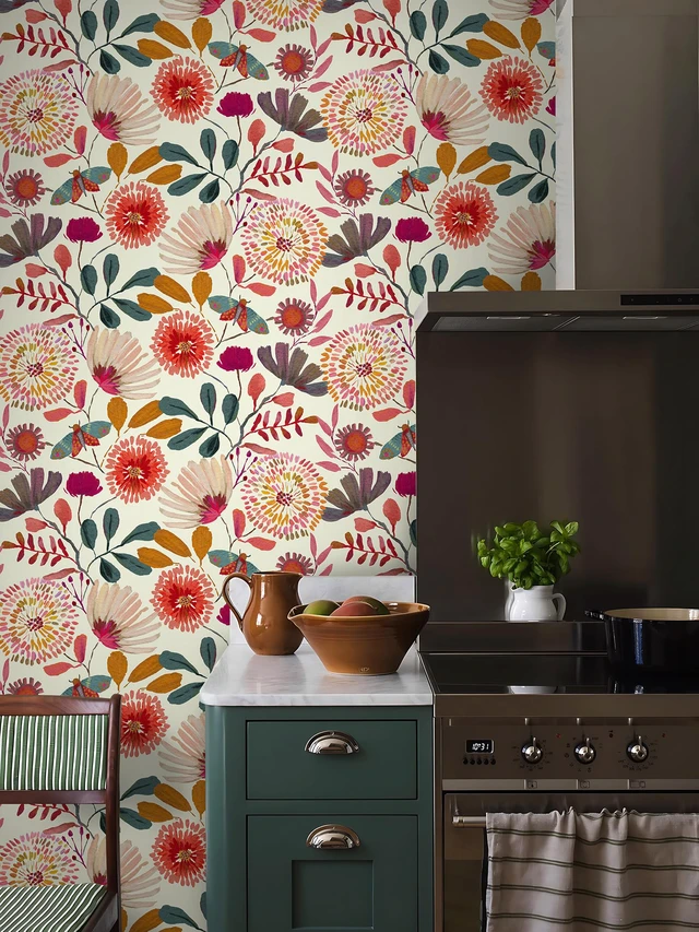 Alt view image 4 of 7 - Peel and Stick Wallpaper Floral Contact Paper for Cabinets/Kitchen/Bathroom Textured Vinyl Stick on Wall paper, Removable, Waterproof, Self-adhesive, Boho, for bedroom/rv/laundry room 17.3" x 236.3"