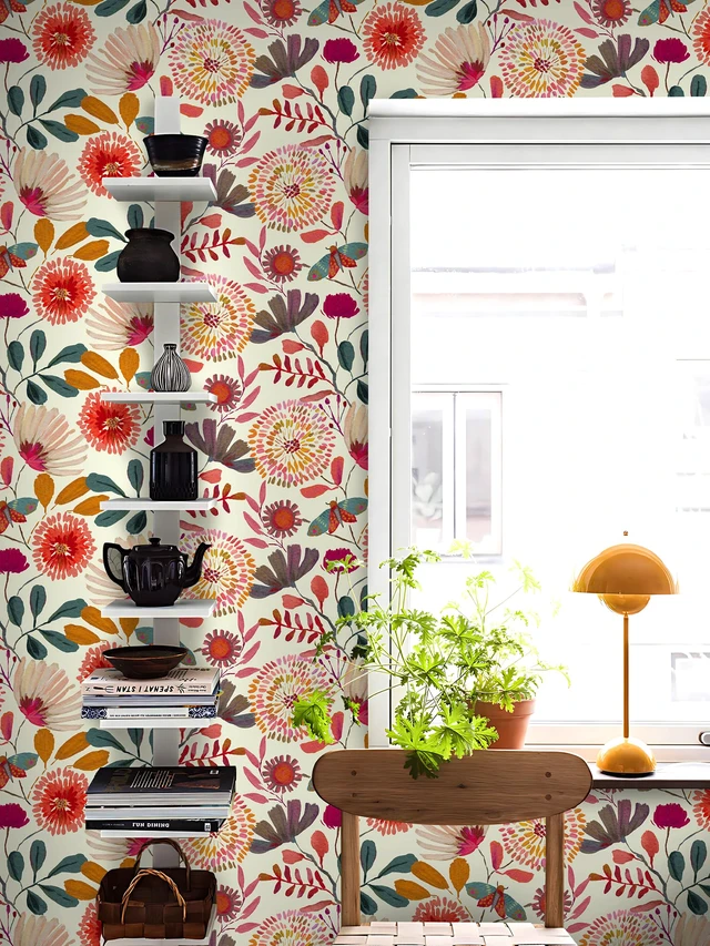 Alt view image 5 of 7 - Peel and Stick Wallpaper Floral Contact Paper for Cabinets/Kitchen/Bathroom Textured Vinyl Stick on Wall paper, Removable, Waterproof, Self-adhesive, Boho, for bedroom/rv/laundry room 17.3" x 236.3"