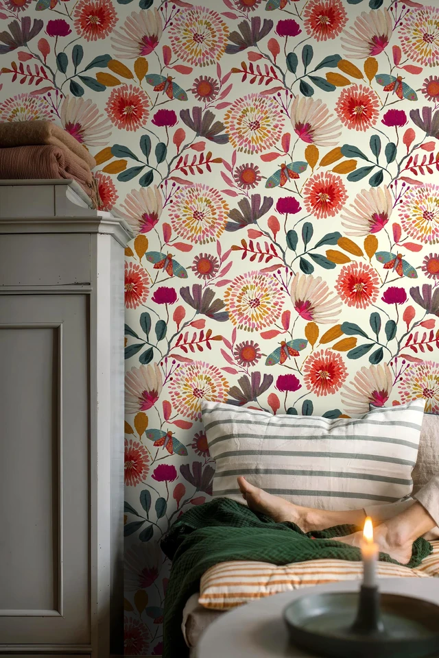 Alt view image 6 of 7 - Peel and Stick Wallpaper Floral Contact Paper for Cabinets/Kitchen/Bathroom Textured Vinyl Stick on Wall paper, Removable, Waterproof, Self-adhesive, Boho, for bedroom/rv/laundry room 17.3" x 236.3"