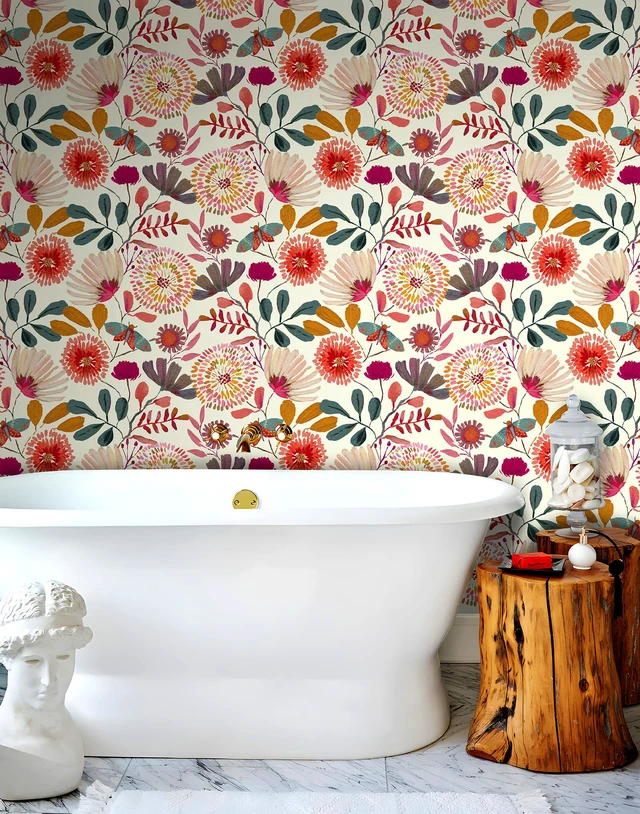 Alt view image 7 of 7 - Peel and Stick Wallpaper Floral Contact Paper for Cabinets/Kitchen/Bathroom Textured Vinyl Stick on Wall paper, Removable, Waterproof, Self-adhesive, Boho, for bedroom/rv/laundry room 17.3" x 236.3"