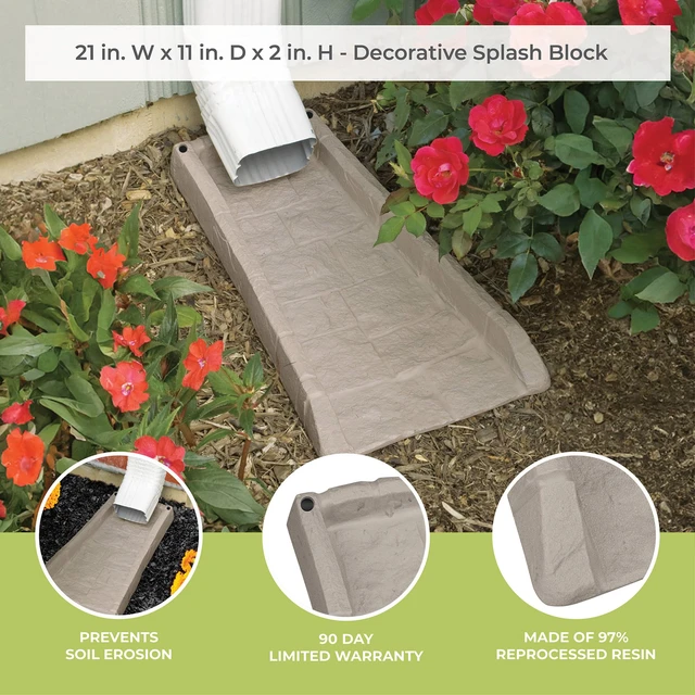 Alt view image 7 of 7 - Easy Assembly Downspout Splash Block, Poly Composite, Light Taupe