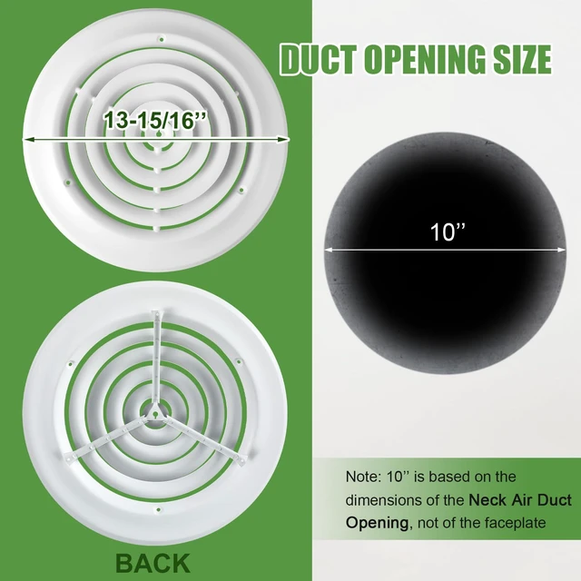 Alt view image 2 of 6 - 1 Pcs 10 Inch Round Vent Cover, White Ceiling Diffuser with Screws Outer Dimensions 13-15/16", HVAC Vent Duct Register Cover, Replacement Exhaust Fan Covers for Home Office Kitchen Ventilation