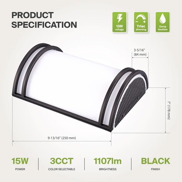 Alt view image 7 of 7 - Indoor LED Wall Sconce Lights, Black 3000/4000/5000K ETL 10 Inch 15W Dimmable LED Wall Sconces Hardwired, Modern Wall Sconce Light Fixture for Bedroom, Bathroom, Hallway Decor