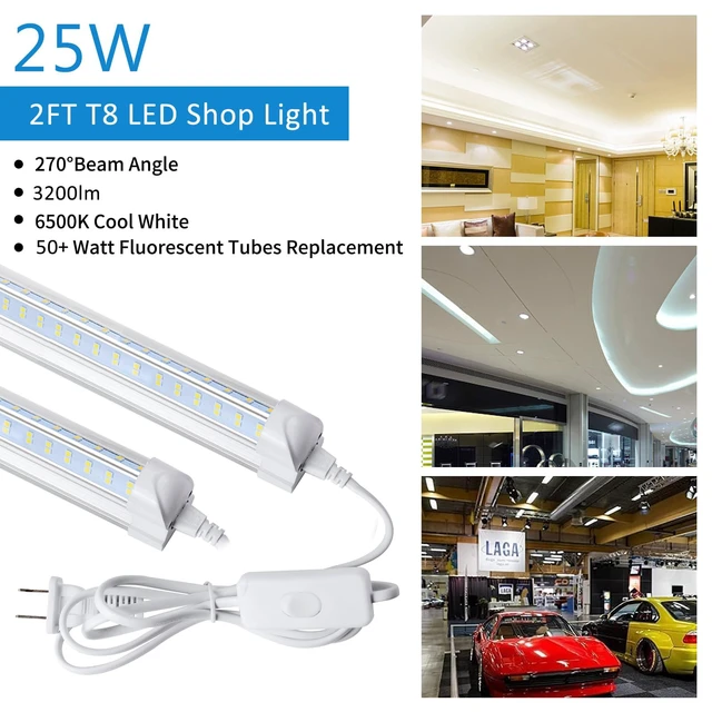 Alt view image 2 of 7 - Led Shop Light, Led Garage Light,2FT 25W 6500K Daylight 3200LM Linkable Clear Cover Integrated V-Shape for Shop Under Cabinet Office General Lighting,Cool White(4-Pack)