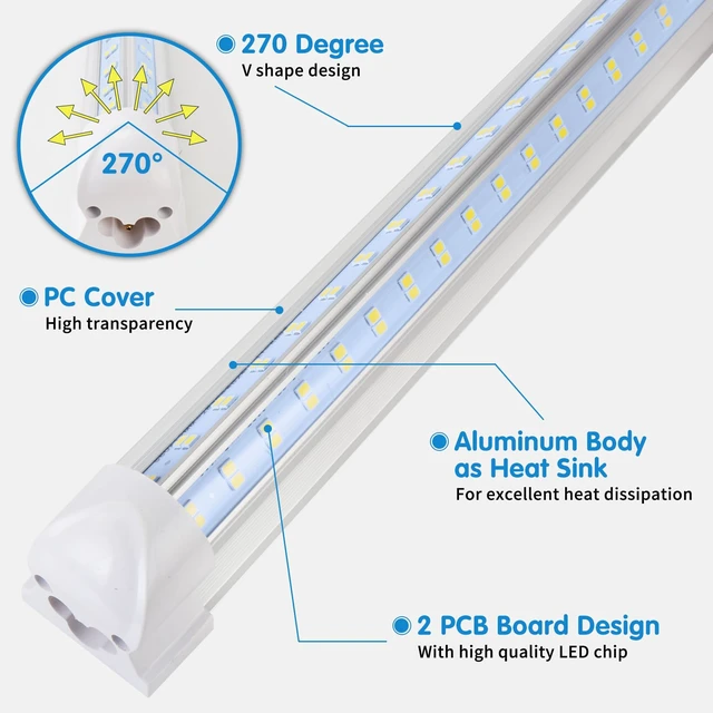 Alt view image 5 of 7 - Led Shop Light, Led Garage Light,2FT 25W 6500K Daylight 3200LM Linkable Clear Cover Integrated V-Shape for Shop Under Cabinet Office General Lighting,Cool White(4-Pack)