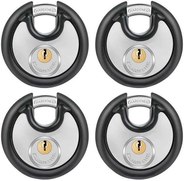 Main image of Disc Padlocks with Key for Storage Unit,Rubber Bumper,4P Keyed Alike 3/8" Hardened Steel Shackle. 2-3/4" Stainless Steel Body. Heavy Duty Keyed Pad Lock for Gym Locker,Garage,Shed,Fence.Same Key
