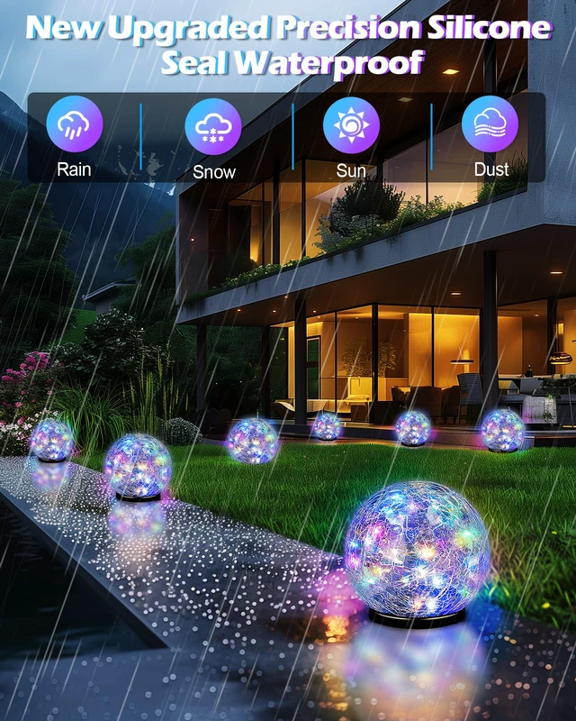 Alt view image 4 of 7 - Garden Solar Ball Lights Outdoor Waterproof, 50 LED Cracked Glass Globe Solar Power Ground Lights for Path Yard Patio Lawn, Outdoor Decoration Landscape Colorful(2 Pack 4.7'')