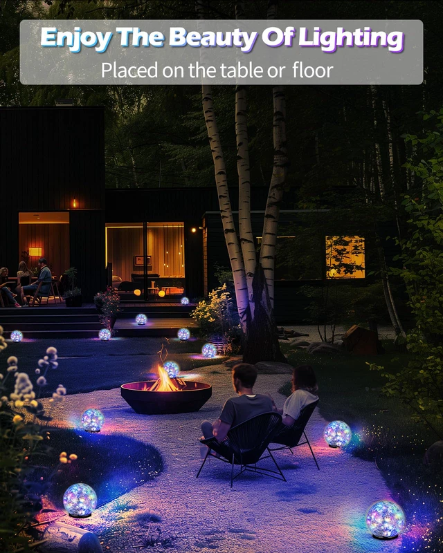 Alt view image 6 of 7 - Garden Solar Ball Lights Outdoor Waterproof, 50 LED Cracked Glass Globe Solar Power Ground Lights for Path Yard Patio Lawn, Outdoor Decoration Landscape Colorful(2 Pack 4.7'')