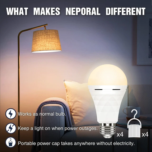 Alt view image 4 of 7 - A19 Rechargeable Light Bulbs, Socket Rechargeable Emergency Light Bulb for Power Failure, Battery Backup Bulbs for Home, Hurricane, Led Bulb 60 Watt Equiv. (Soft White, 4 Count (Pack of 1))