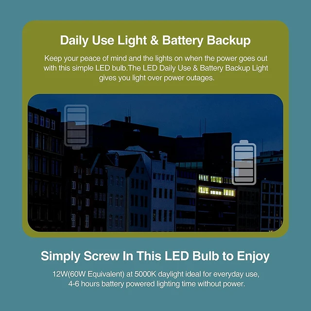 Alt view image 5 of 7 - A19 Rechargeable Light Bulbs, Socket Rechargeable Emergency Light Bulb for Power Failure, Battery Backup Bulbs for Home, Hurricane, Led Bulb 60 Watt Equiv. (Soft White, 4 Count (Pack of 1))