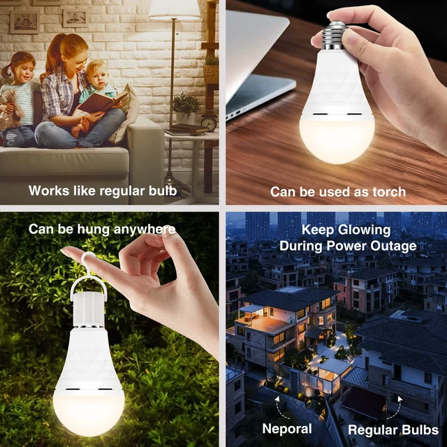 Alt view image 6 of 7 - A19 Rechargeable Light Bulbs, Socket Rechargeable Emergency Light Bulb for Power Failure, Battery Backup Bulbs for Home, Hurricane, Led Bulb 60 Watt Equiv. (Soft White, 4 Count (Pack of 1))