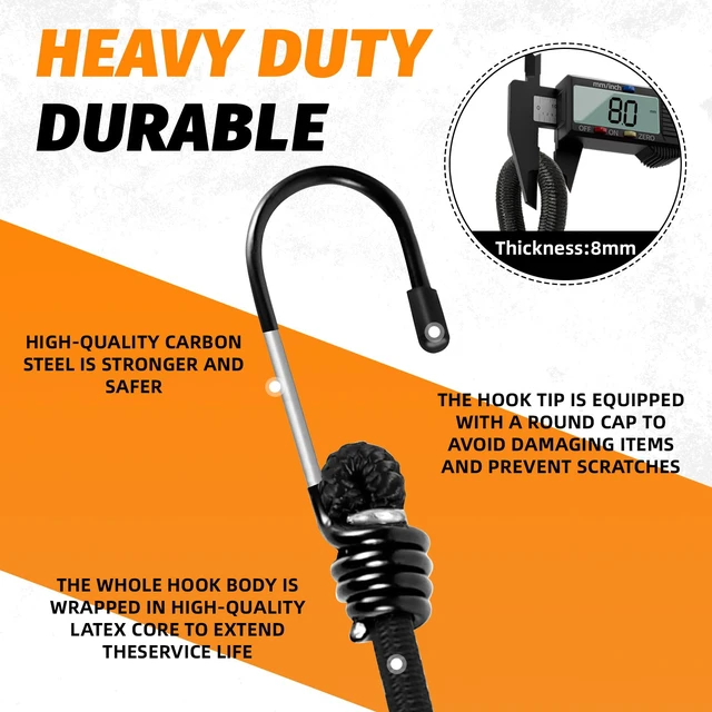 Alt view image 3 of 7 - Heavy Duty Bungee Cords with Hooks, 8Pcs Multi-Size Bungee Cords (12/18/24/36Inch), 1/3Inch Thick, No Odour, Max Load 40kg for Camping, Luggage, Tents, Bikes