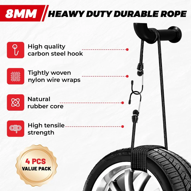Alt view image 5 of 7 - 4Pcs Bungee Cords with Hooks, Heavy Duty Outdoor Elastic Bungee Straps (80Inch Long), 1/3Inch Thick, No Odour, Max Load 40kg for Camping, Luggage, Tents, Bikes
