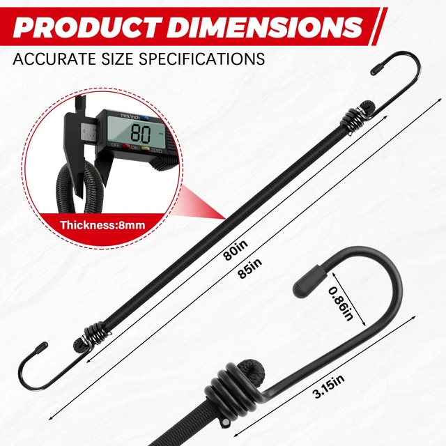 Alt view image 2 of 7 - 4Pcs Bungee Cords with Hooks, Heavy Duty Outdoor Elastic Bungee Straps (80Inch Long), 1/3Inch Thick, No Odour, Max Load 40kg for Camping, Luggage, Tents, Bikes