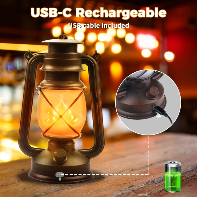 Alt view image 2 of 7 - 2 Pack Bronze Vintage 4 Modes Rechargeable Lanterns with Remote Control Waterproof Hanging LED Lights with Flickering Flame, Outdoor and Indoor Decor for Halloween, Patio, Garden, Pathway, Camping
