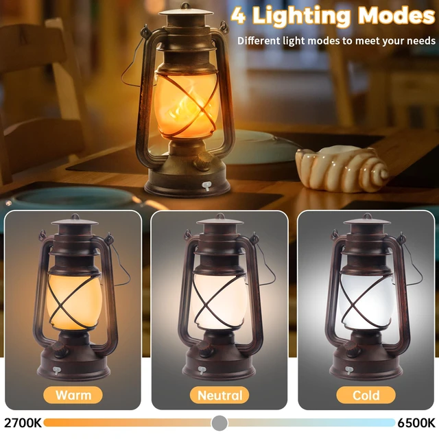 Alt view image 4 of 7 - 2 Pack Bronze Vintage 4 Modes Rechargeable Lanterns with Remote Control Waterproof Hanging LED Lights with Flickering Flame, Outdoor and Indoor Decor for Halloween, Patio, Garden, Pathway, Camping