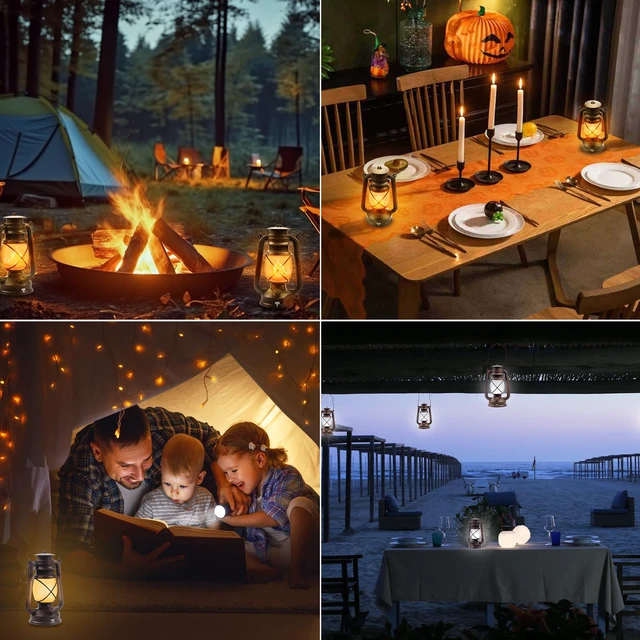 Alt view image 6 of 7 - 2 Pack Bronze Vintage 4 Modes Rechargeable Lanterns with Remote Control Waterproof Hanging LED Lights with Flickering Flame, Outdoor and Indoor Decor for Halloween, Patio, Garden, Pathway, Camping