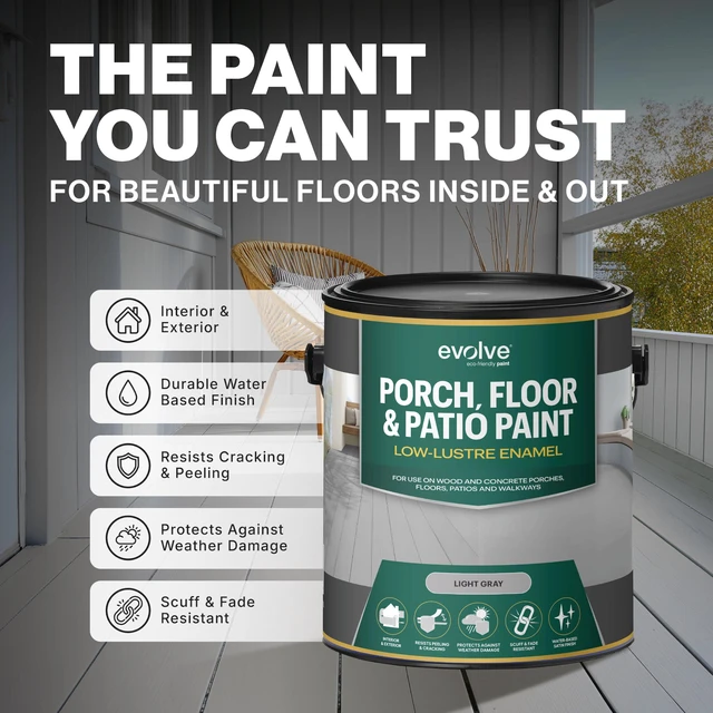 Alt view image 2 of 7 - Porch & Floor Paint (Light Gray) 1-Gallon Durable, Scratch-Resistant, Multi-Surface Interior & Exterior Floor Coating, Low VOC, Fade & Weather Resistant