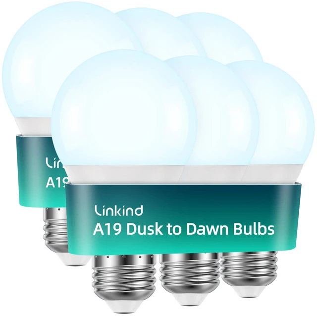 Main image of Dusk to Dawn Light Bulbs Outdoor, A19 Sensor Led Bulbs Automatic On/Off, 9.5W led Light Bulbs, 75 Watt Equivalent, 1200 Lumen, E26 Base, ETL&FCC Listed, 5000K Daylight, 6 Pack