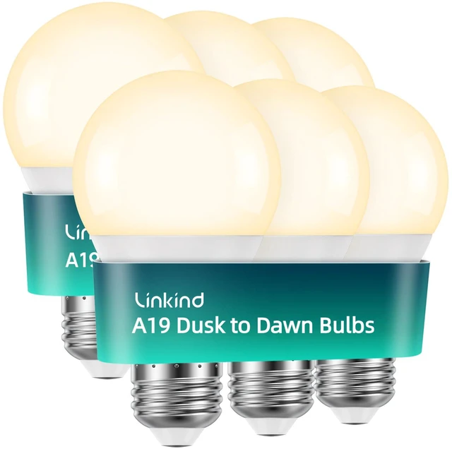 Main image of Dusk to Dawn Light Bulbs Outdoor, A19 Sensor Led Bulbs Automatic On/Off, 9.5W led Light Bulbs, 75 Watt Equivalent, 1200 Lumen, E26 Base, ETL&FCC Listed, 2700K Soft White, 6 Pack