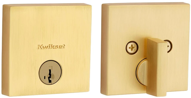 Main image of Downtown Deadbolt Lock, Satin Brass Square Exterior Keyed Front Entry Door, Pick Resistant SmartKey Rekey Security, Single Cylinder Dead Bolt