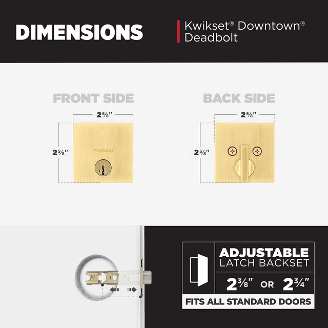 Alt view image 6 of 7 - Downtown Deadbolt Lock, Satin Brass Square Exterior Keyed Front Entry Door, Pick Resistant SmartKey Rekey Security, Single Cylinder Dead Bolt