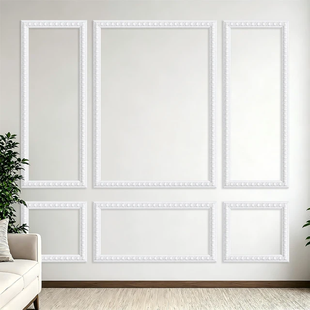 Main image of Peel and Stick Wall Molding Kit, Premade Accent Wainscoting Panels,24x60in 3 Set,Pattern,Self Adhesive,Paintable,PVC,Pre-Cut