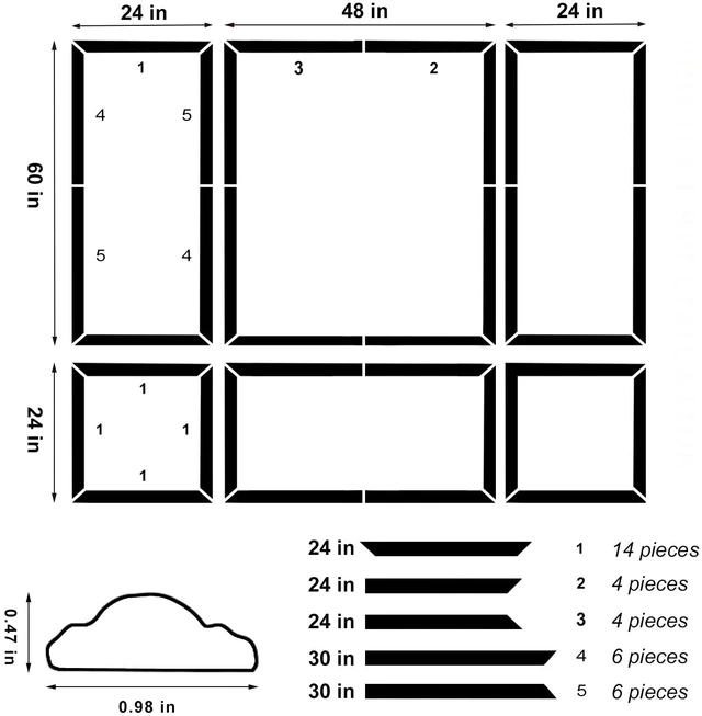 Alt view image 2 of 7 - Peel and Stick Wall Molding Kit, Premade Accent Wainscoting Panels,24x60in 3 Set,Pattern,Self Adhesive,Paintable,PVC,Pre-Cut