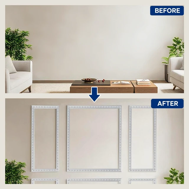 Alt view image 4 of 7 - Peel and Stick Wall Molding Kit, Premade Accent Wainscoting Panels,24x60in 3 Set,Pattern,Self Adhesive,Paintable,PVC,Pre-Cut