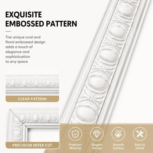 Alt view image 3 of 7 - Peel and Stick Wall Molding Kit, Premade Accent Wainscoting Panels,24x60in 3 Set,Pattern,Self Adhesive,Paintable,PVC,Pre-Cut