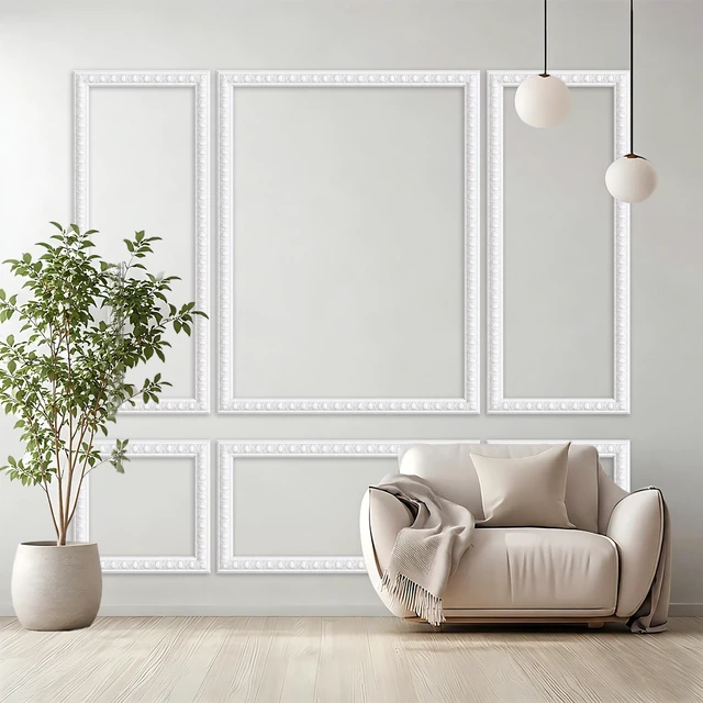 Alt view image 5 of 7 - Peel and Stick Wall Molding Kit, Premade Accent Wainscoting Panels,24x60in 3 Set,Pattern,Self Adhesive,Paintable,PVC,Pre-Cut