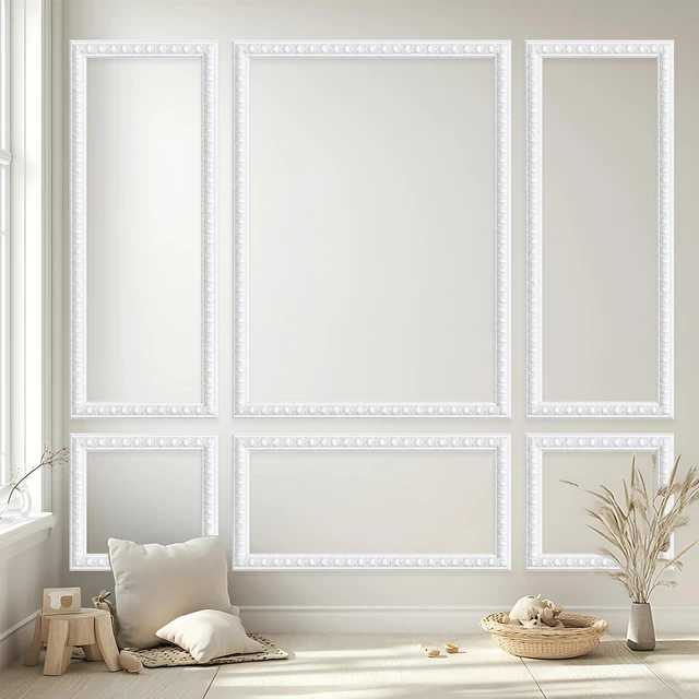 Alt view image 7 of 7 - Peel and Stick Wall Molding Kit, Premade Accent Wainscoting Panels,24x60in 3 Set,Pattern,Self Adhesive,Paintable,PVC,Pre-Cut