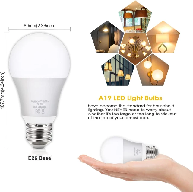 Alt view image 3 of 7 - 12-Pack A19 LED Light Bulbs, 100 Watt Equivalent LED Bulbs, 2700K Warm White, No Flicker E26 Edison Medium Screw Base Bulbs, 1100Lumens, Non Dimmable