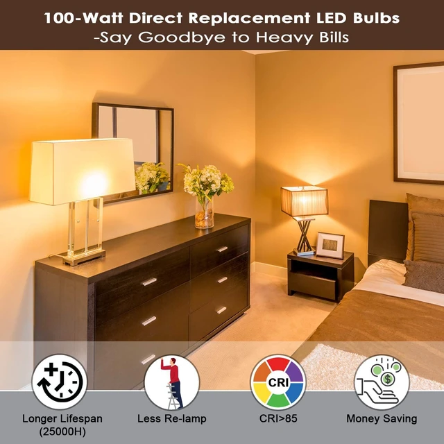 Alt view image 2 of 7 - 12-Pack A19 LED Light Bulbs, 100 Watt Equivalent LED Bulbs, 2700K Warm White, No Flicker E26 Edison Medium Screw Base Bulbs, 1100Lumens, Non Dimmable